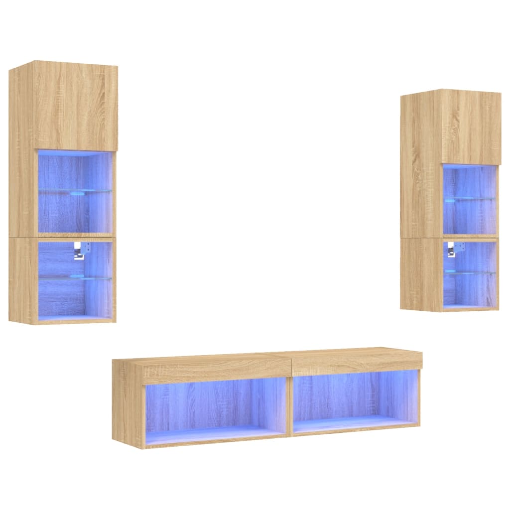 6 Piece TV Wall Units with LED Sonoma Oak Engineered Wood