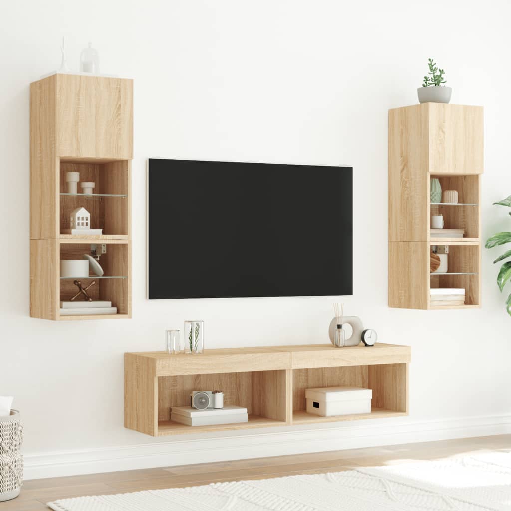 6 Piece TV Wall Units with LED Sonoma Oak Engineered Wood