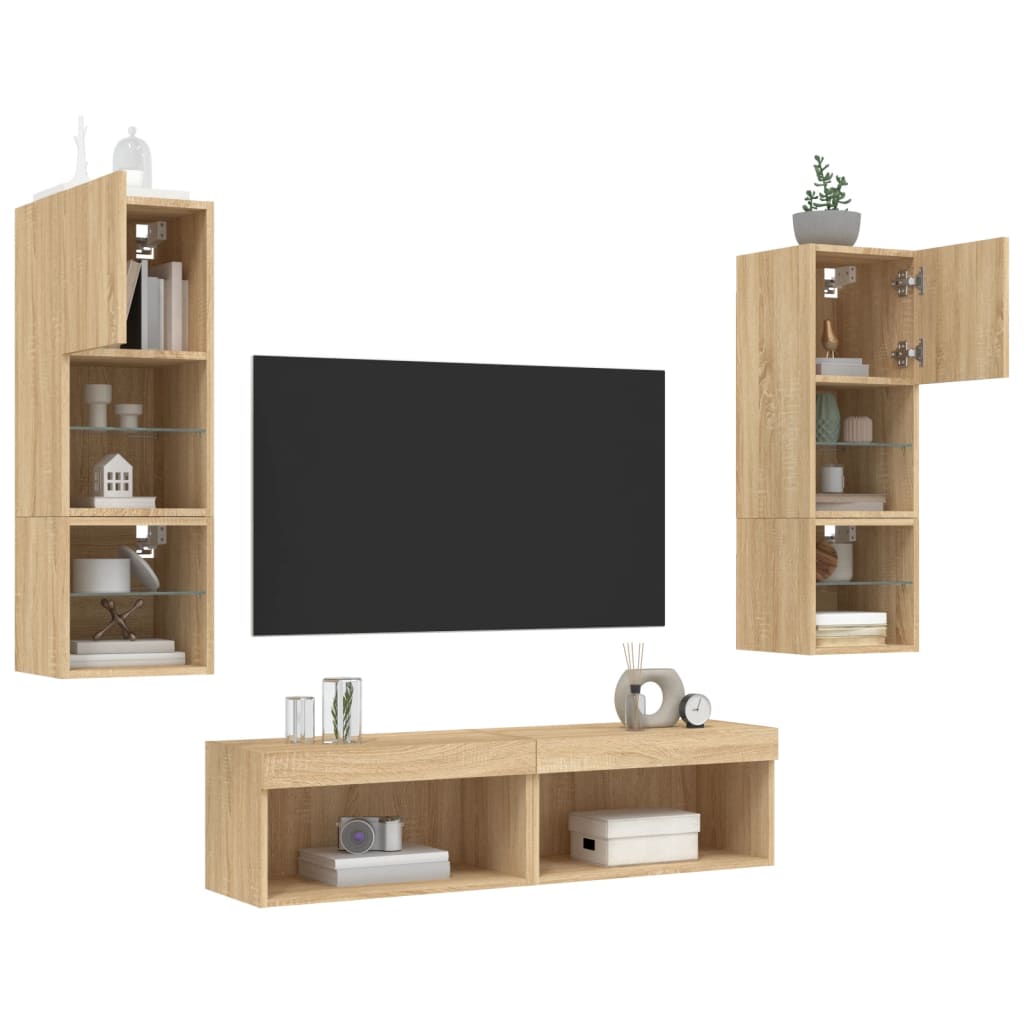 6 Piece TV Wall Units with LED Sonoma Oak Engineered Wood