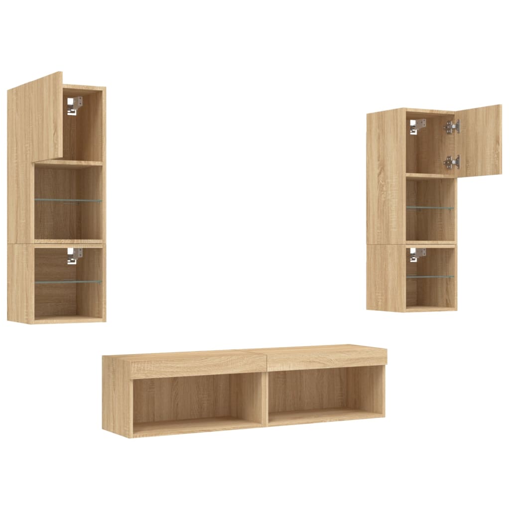 6 Piece TV Wall Units with LED Sonoma Oak Engineered Wood