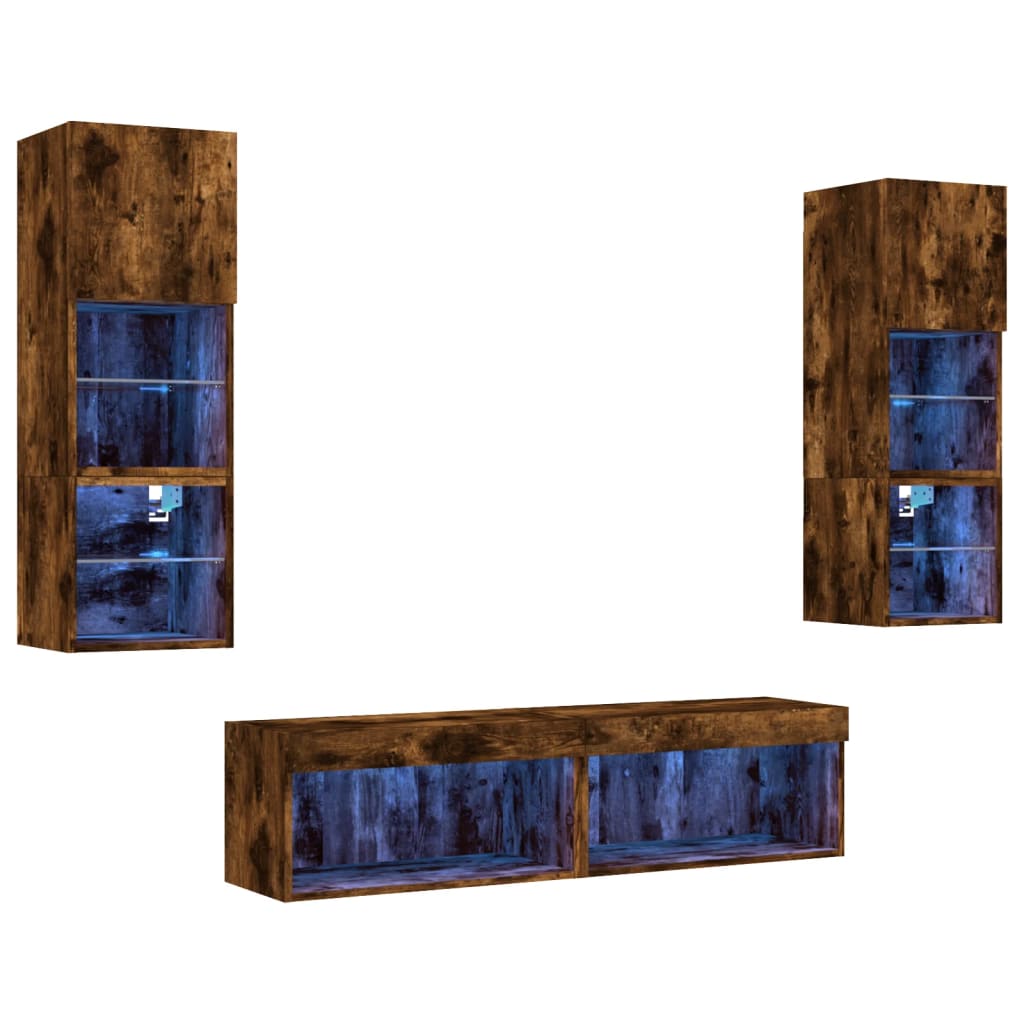 6 Piece TV Wall Units with LED Smoked Oak Engineered Wood