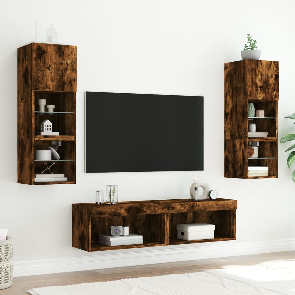6 Piece TV Wall Units with LED Smoked Oak Engineered Wood