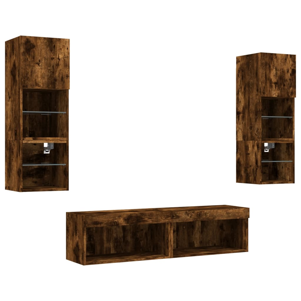 6 Piece TV Wall Units with LED Smoked Oak Engineered Wood