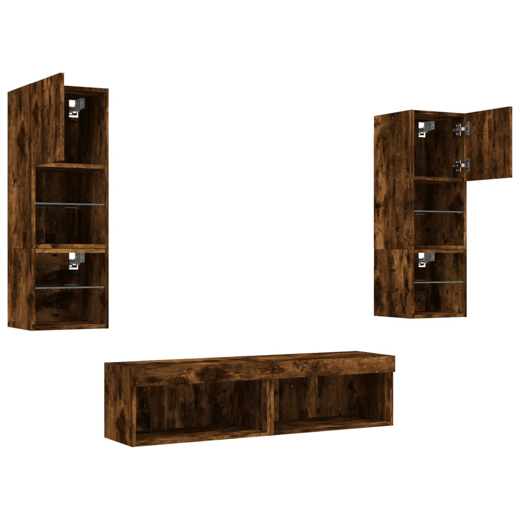 6 Piece TV Wall Units with LED Smoked Oak Engineered Wood
