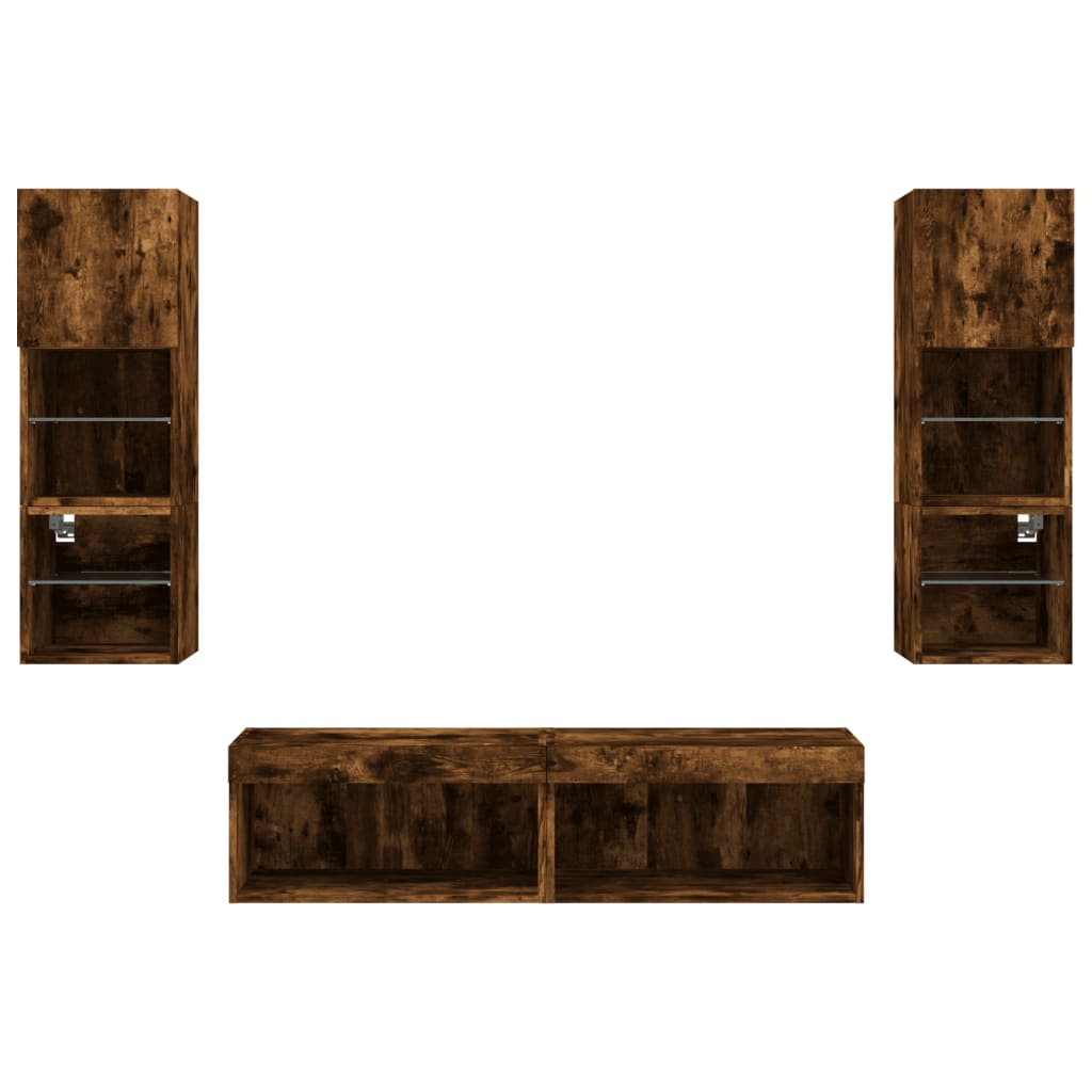 6 Piece TV Wall Units with LED Smoked Oak Engineered Wood
