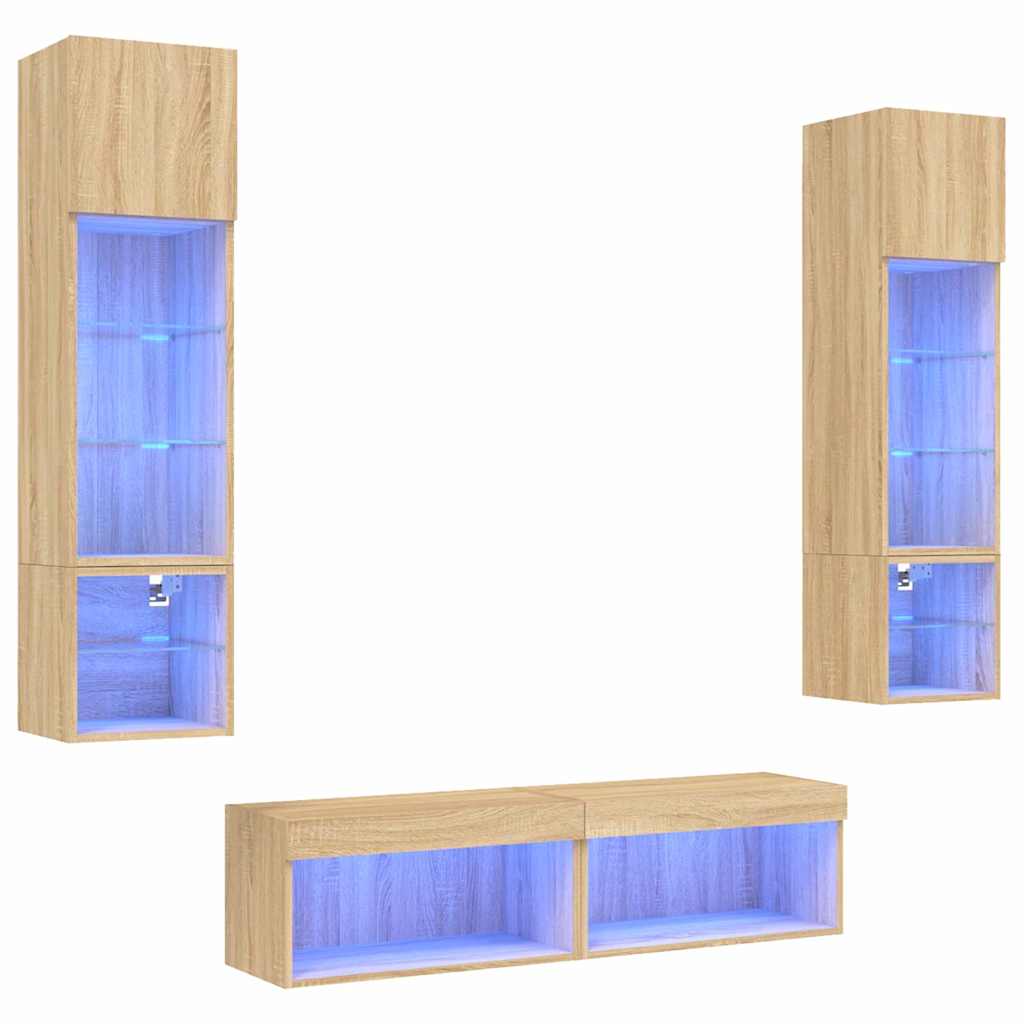 6 Piece TV Wall Units with LED Sonoma Oak Engineered Wood