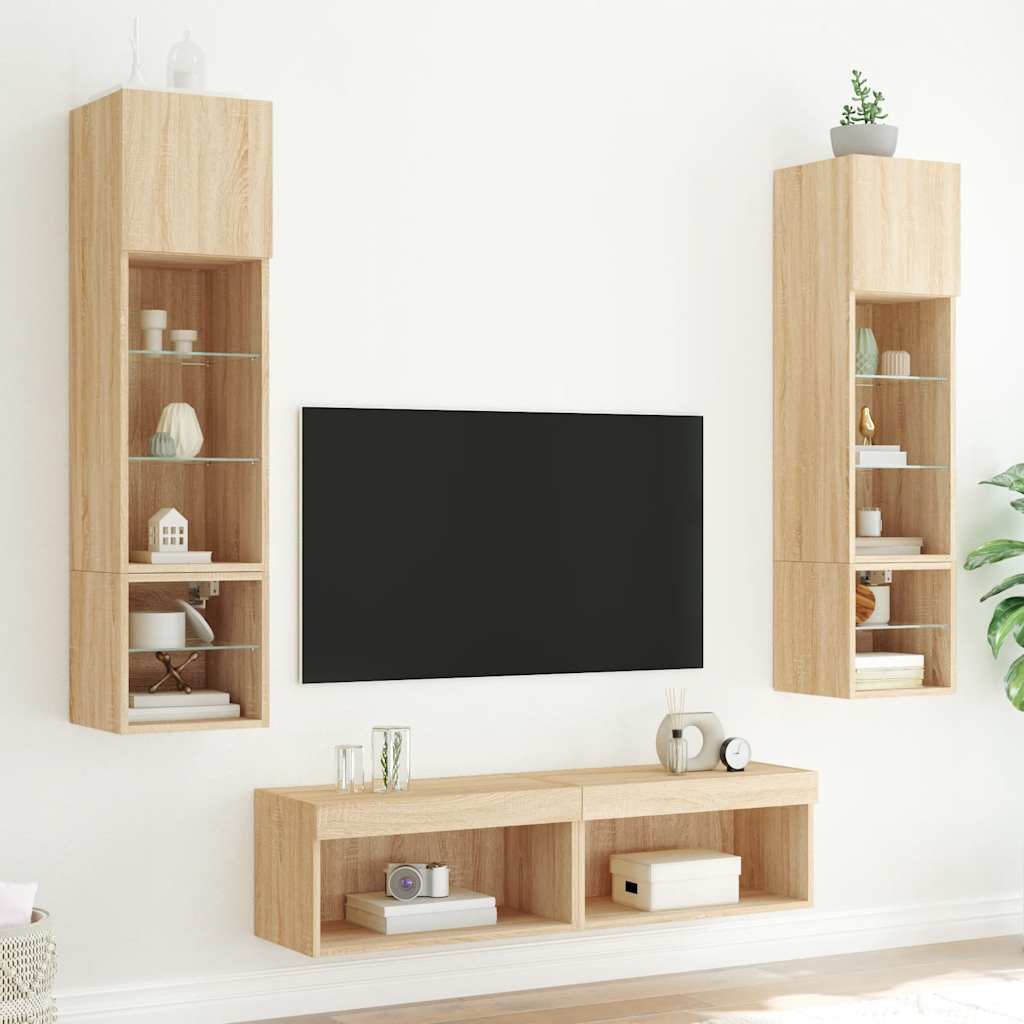 6 Piece TV Wall Units with LED Sonoma Oak Engineered Wood