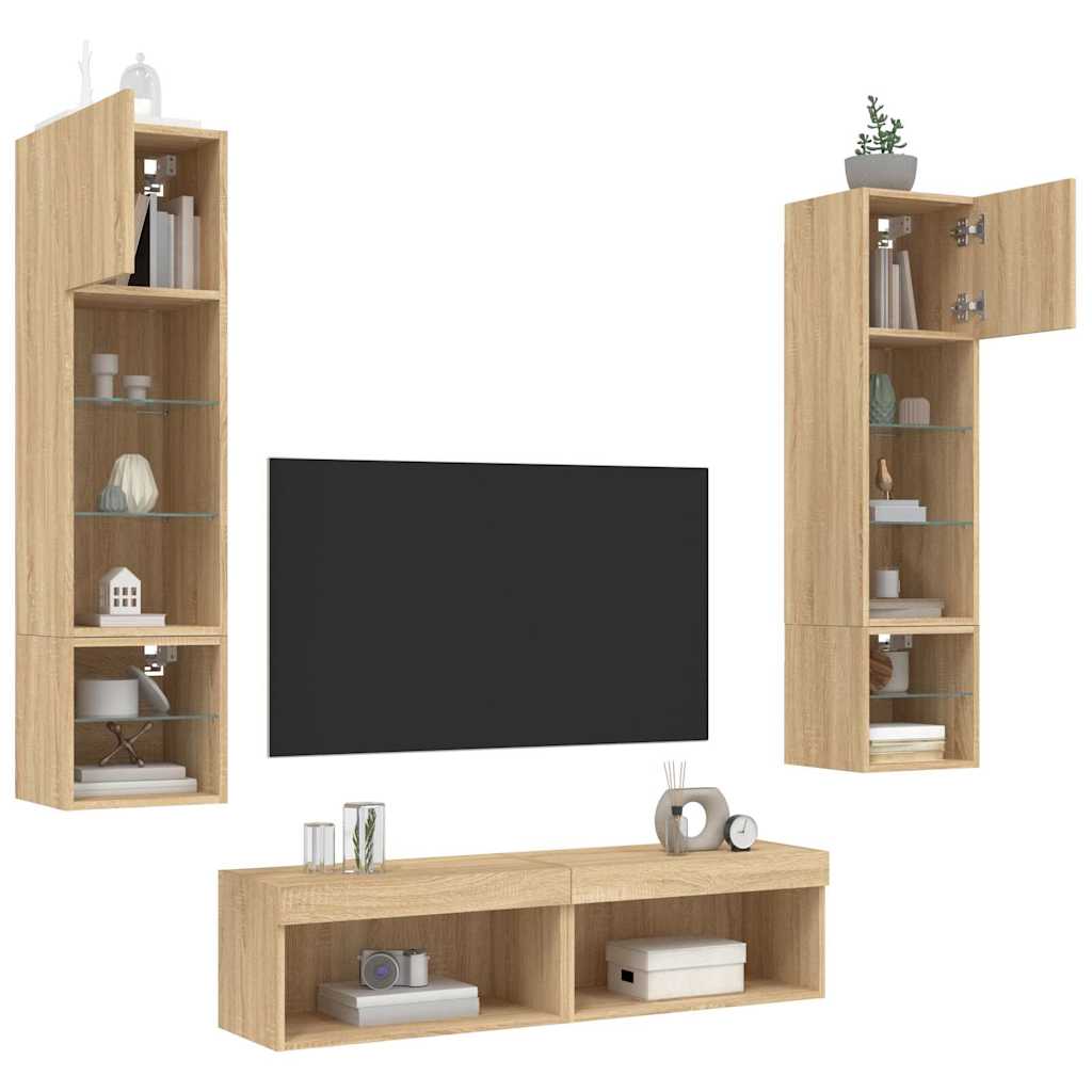 6 Piece TV Wall Units with LED Sonoma Oak Engineered Wood