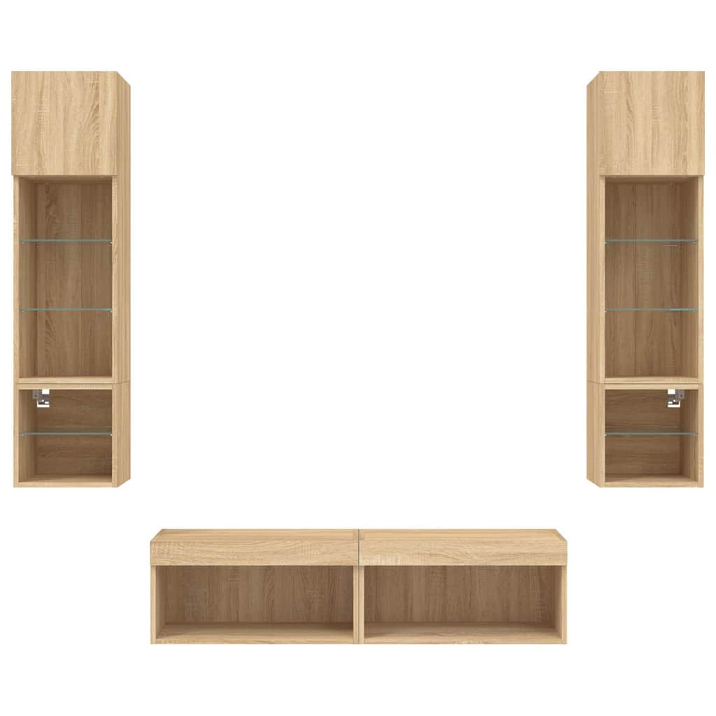 6 Piece TV Wall Units with LED Sonoma Oak Engineered Wood