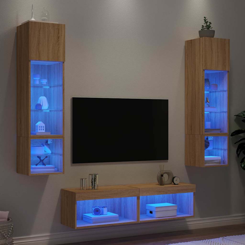 6 Piece TV Wall Units with LED Sonoma Oak Engineered Wood