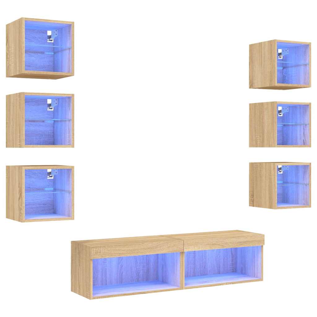 8 Piece TV Wall Units with LED Sonoma Oak Engineered Wood