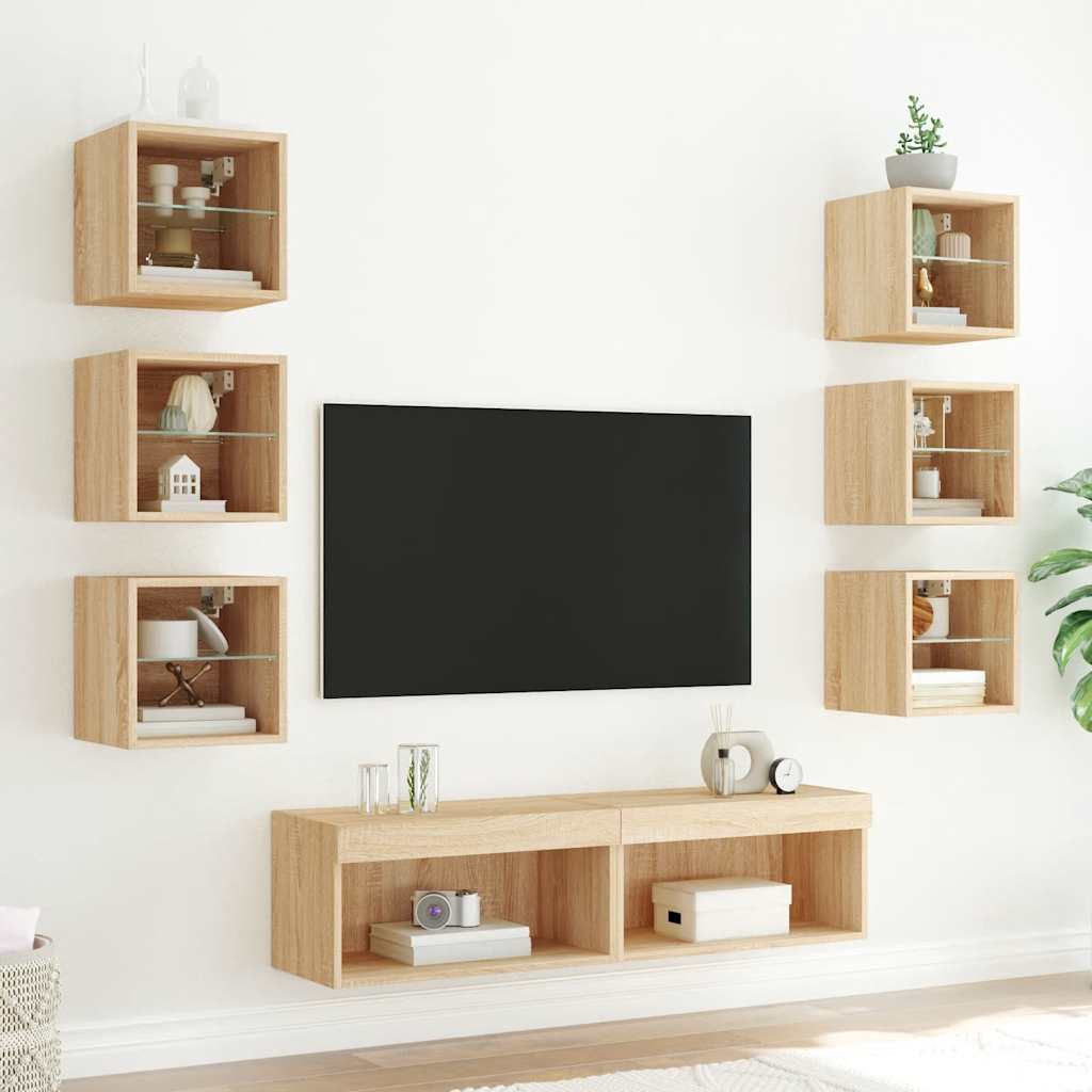 8 Piece TV Wall Units with LED Sonoma Oak Engineered Wood