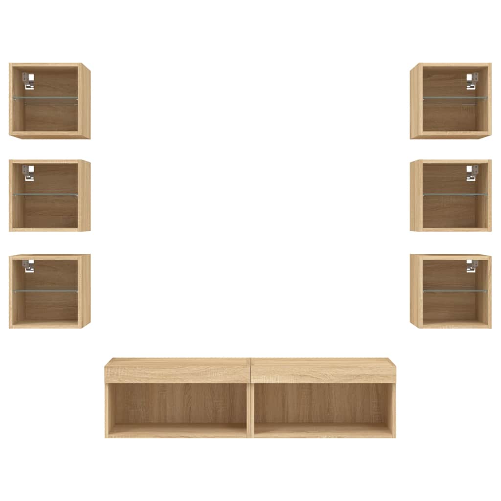 8 Piece TV Wall Units with LED Sonoma Oak Engineered Wood