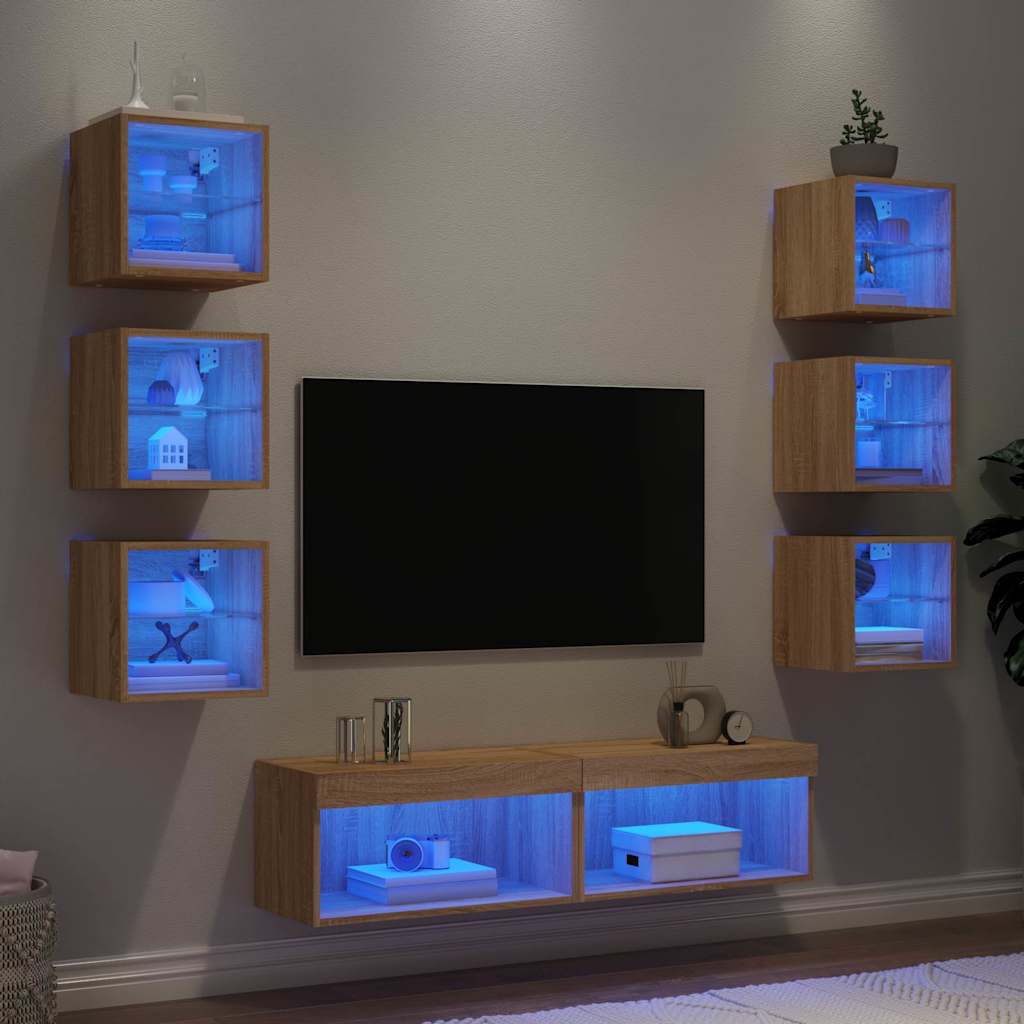 8 Piece TV Wall Units with LED Sonoma Oak Engineered Wood