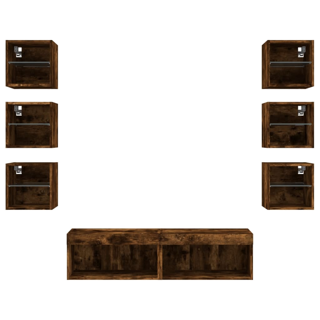 8 Piece TV Wall Units with LED Smoked Oak Engineered Wood