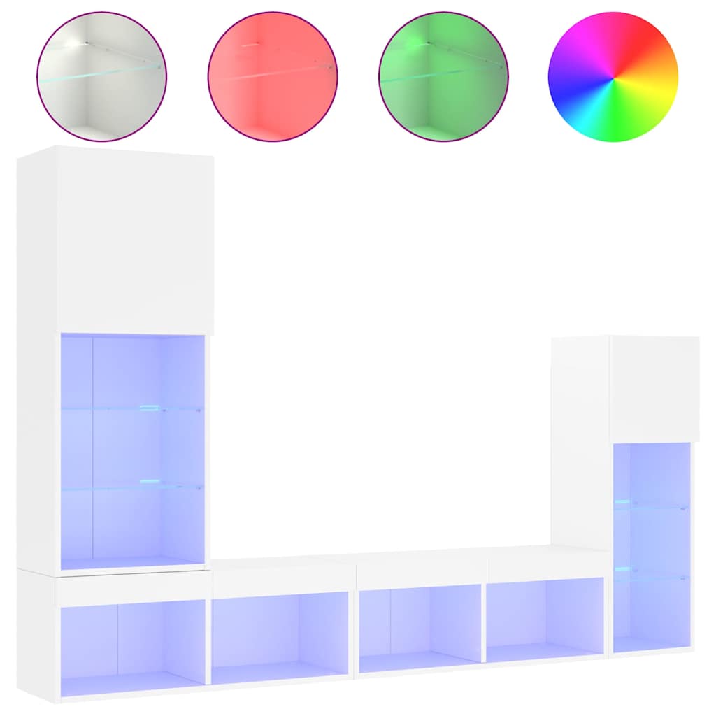 4 Piece TV Wall Units with LED White Engineered Wood