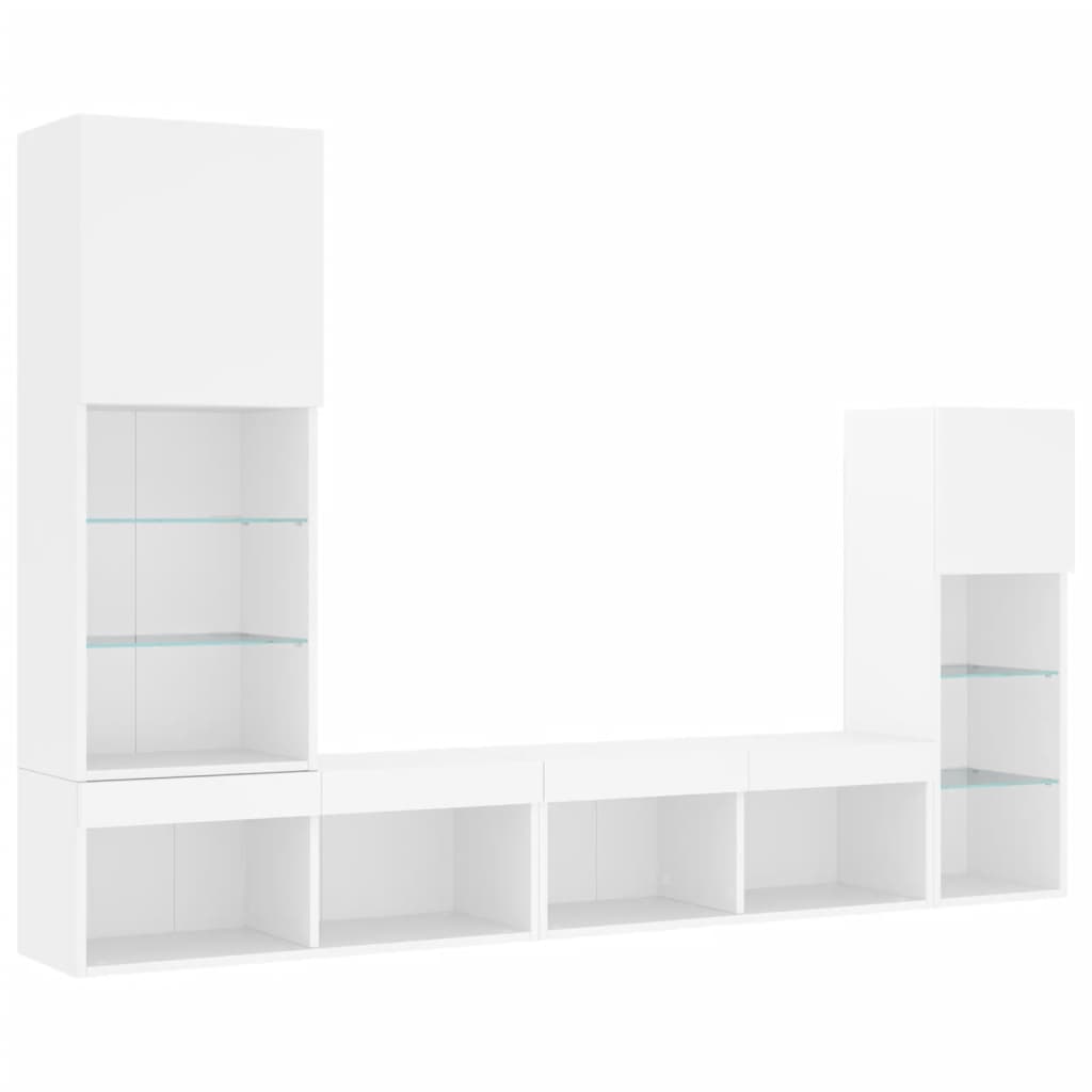 4 Piece TV Wall Units with LED White Engineered Wood