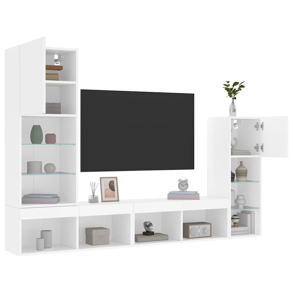 4 Piece TV Wall Units with LED White Engineered Wood