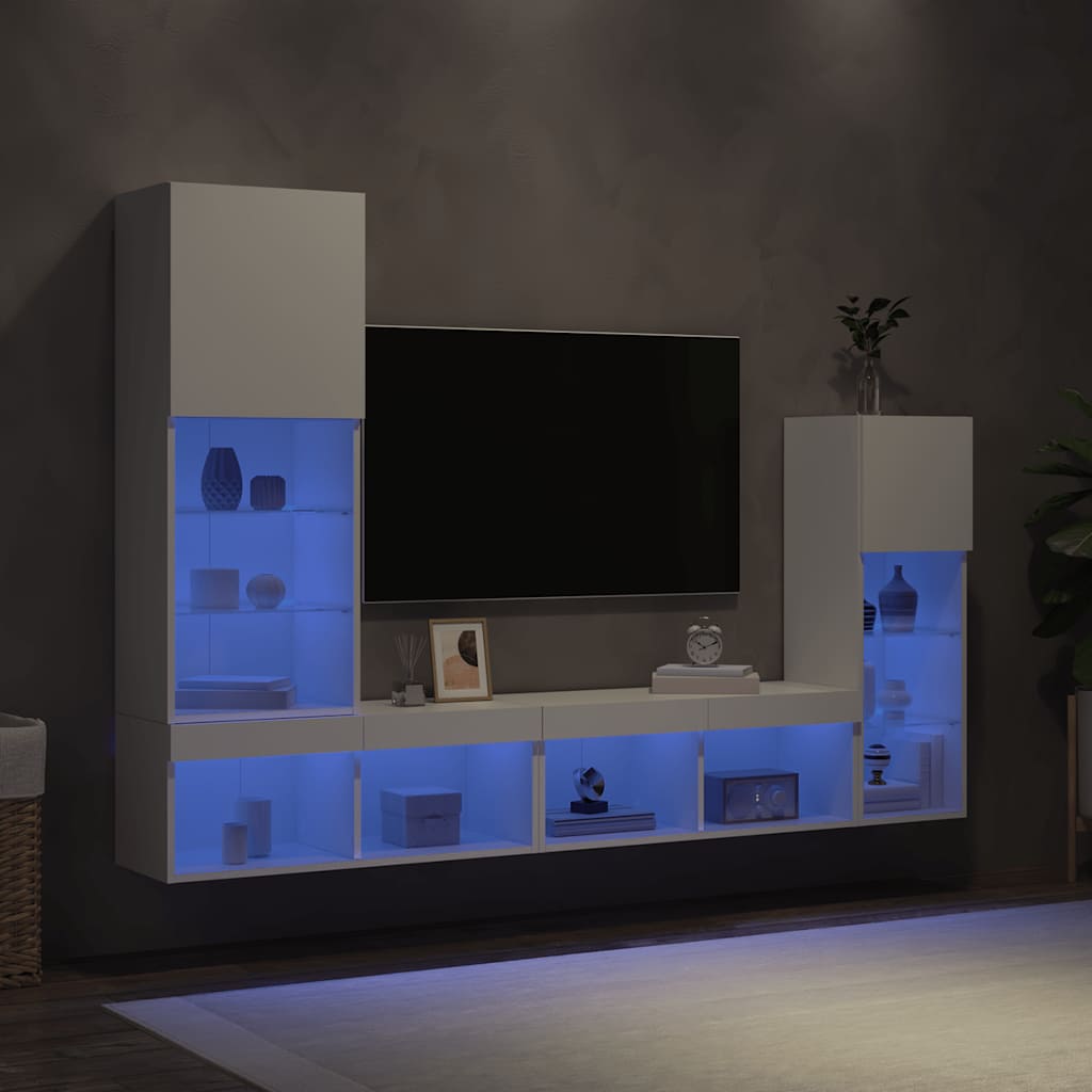 4 Piece TV Wall Units with LED White Engineered Wood