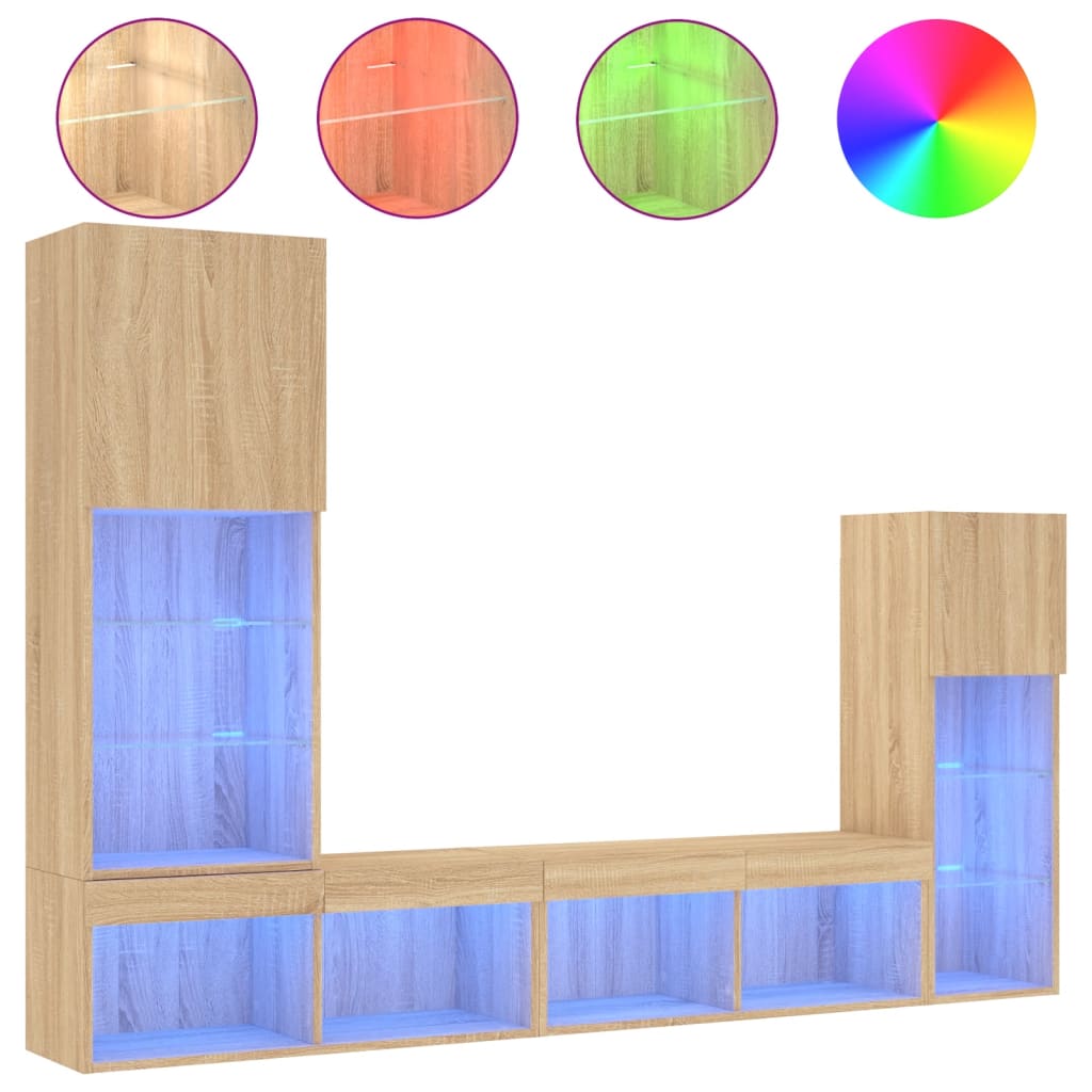 4 Piece TV Wall Units with LED Sonoma Oak Engineered Wood