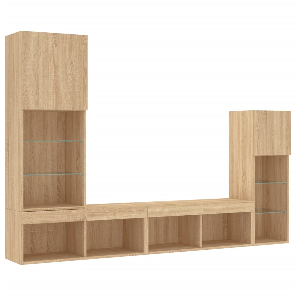 4 Piece TV Wall Units with LED Sonoma Oak Engineered Wood