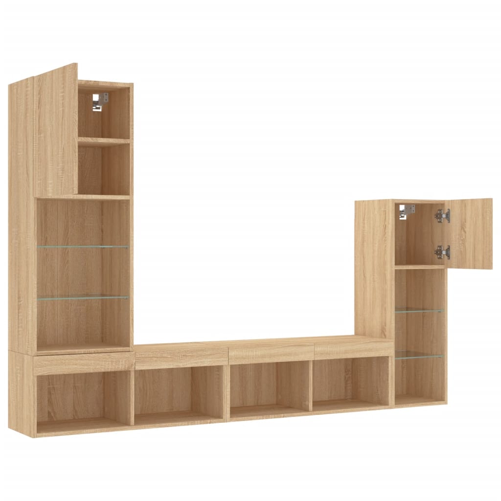 4 Piece TV Wall Units with LED Sonoma Oak Engineered Wood