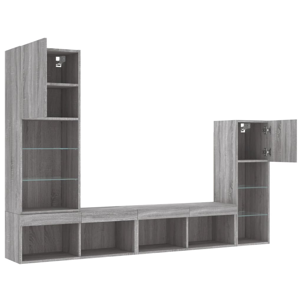 4 Piece TV Wall Units with LED Grey Sonoma Engineered Wood