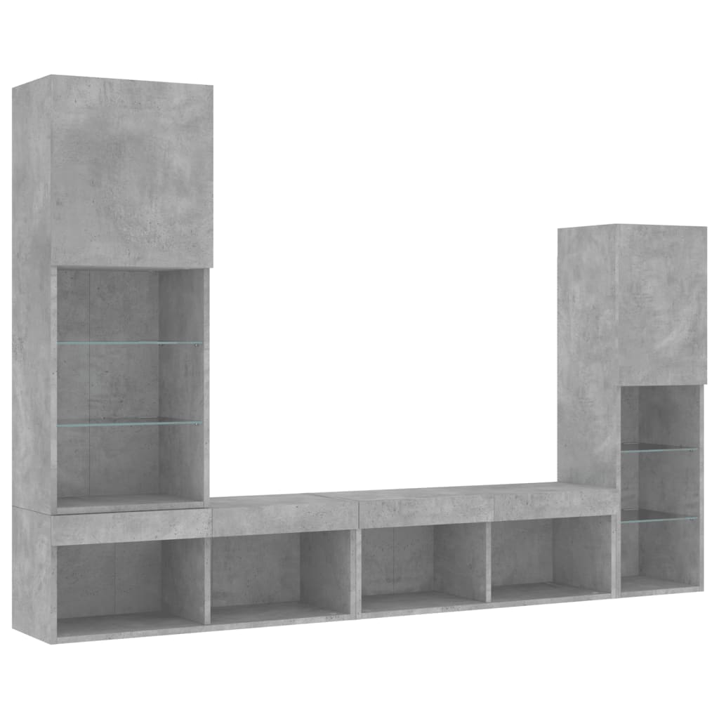 4 Piece TV Wall Units with LED Concrete Grey Engineered Wood