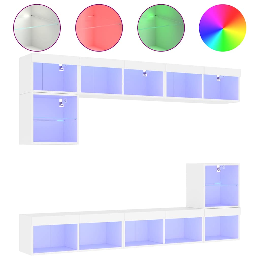 8 Piece TV Wall Units with LED White Engineered Wood