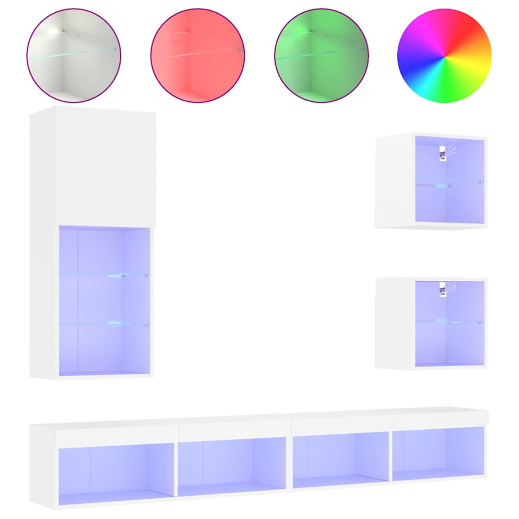 5 Piece TV Wall Units with LED White Engineered Wood