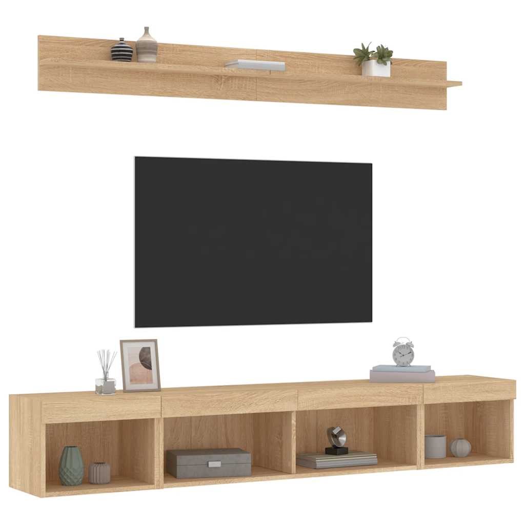 5 Piece TV Wall Units with LED Sonoma Oak Engineered Wood
