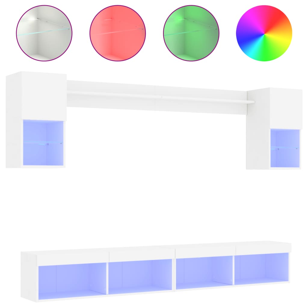 6 Piece TV Wall Units with LED White Engineered Wood