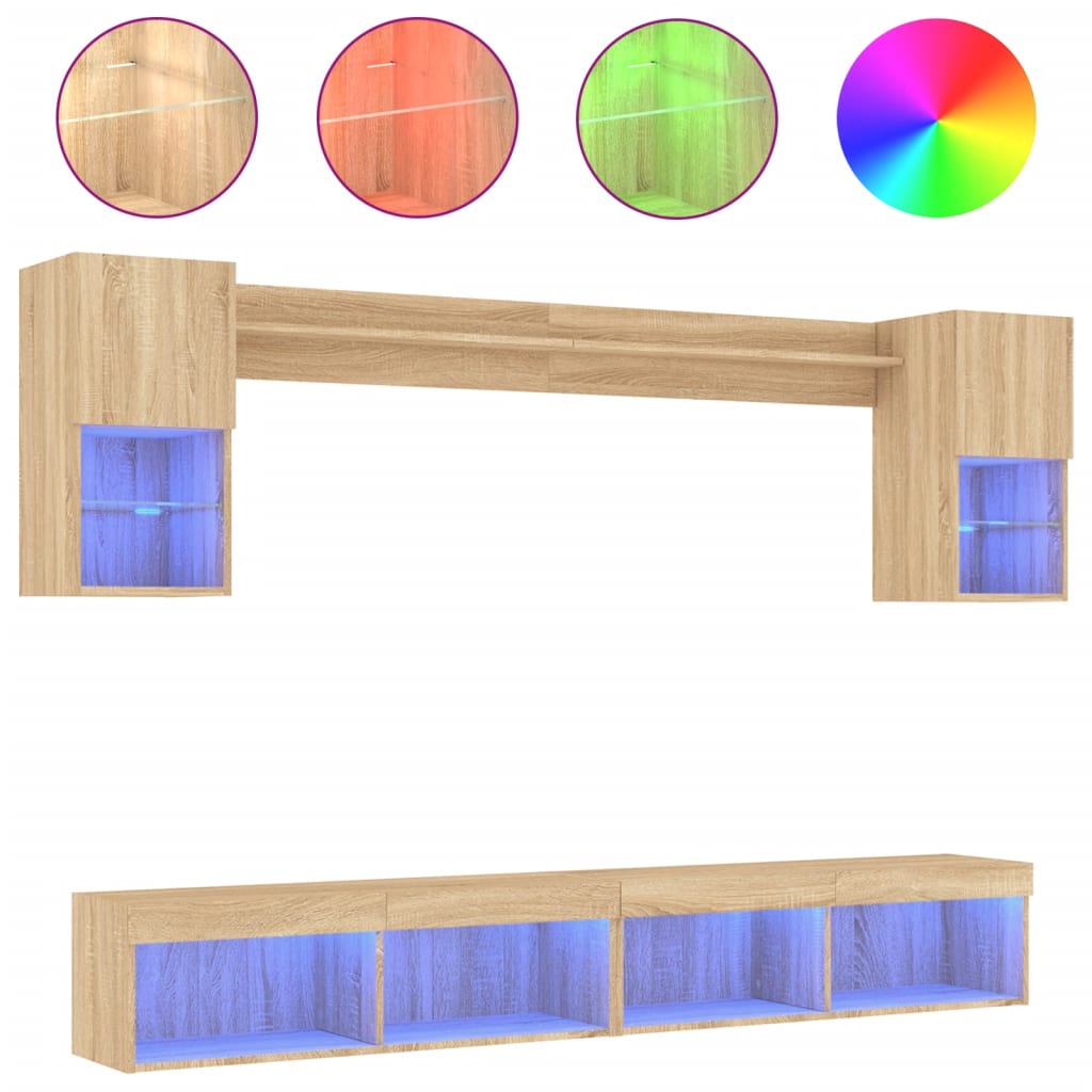6 Piece TV Wall Units with LED Sonoma Oak Engineered Wood