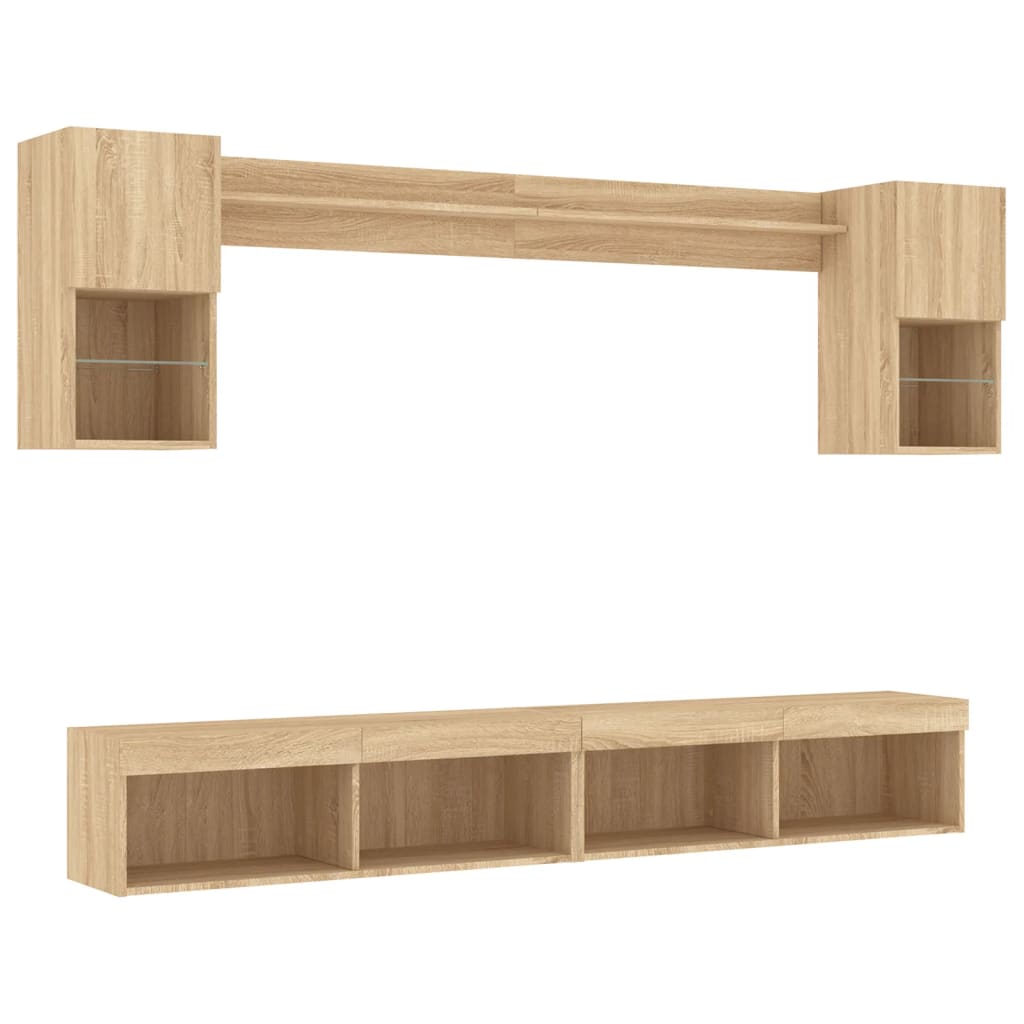 6 Piece TV Wall Units with LED Sonoma Oak Engineered Wood