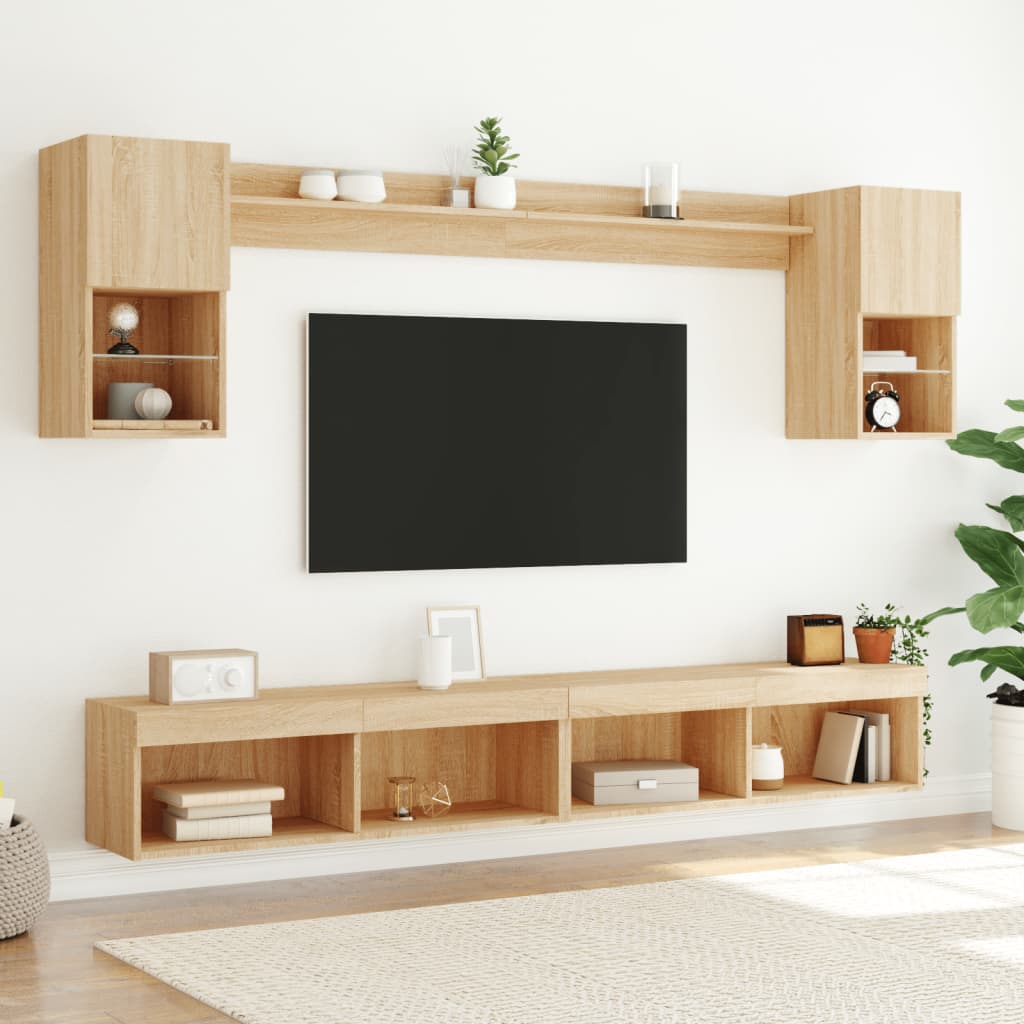 6 Piece TV Wall Units with LED Sonoma Oak Engineered Wood