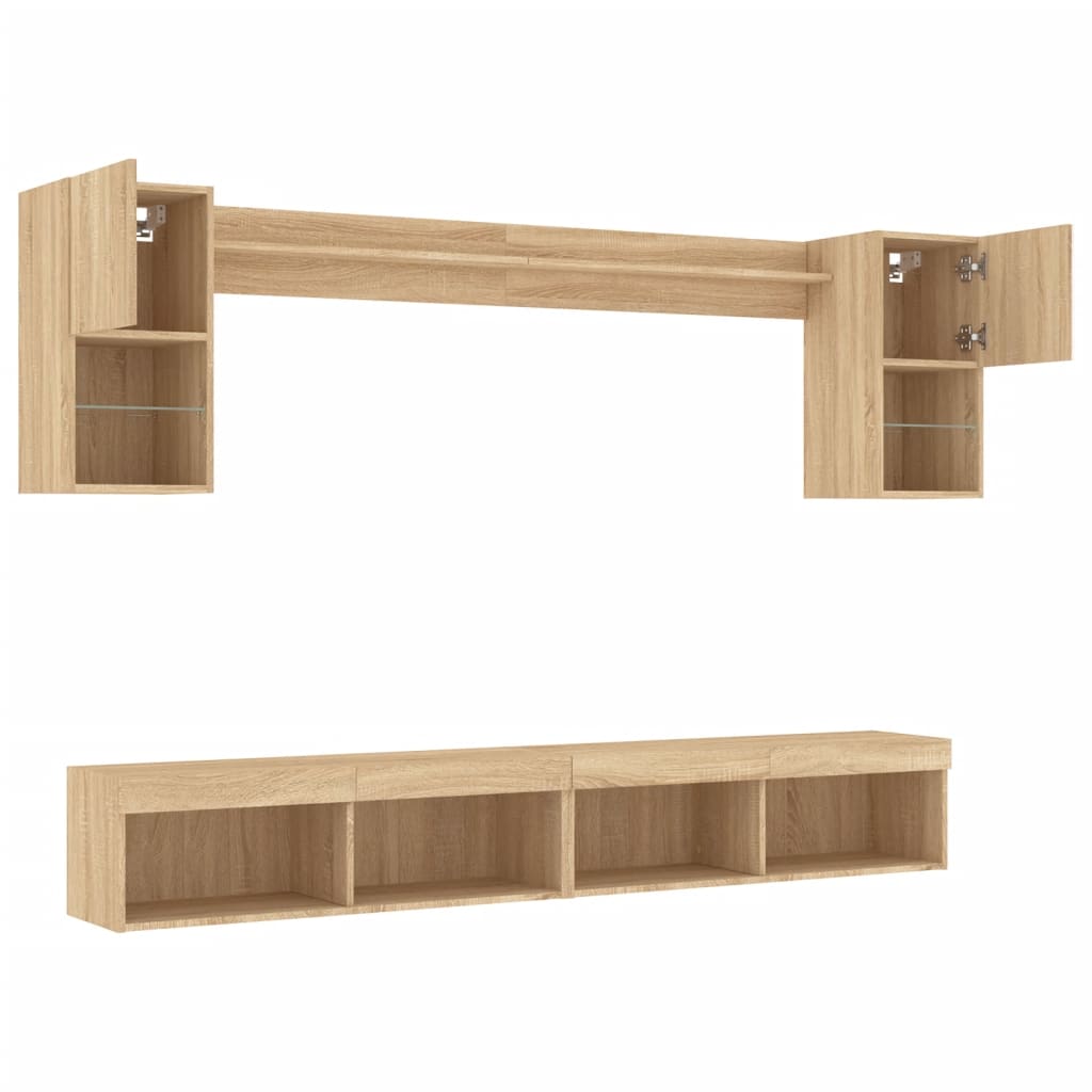 6 Piece TV Wall Units with LED Sonoma Oak Engineered Wood