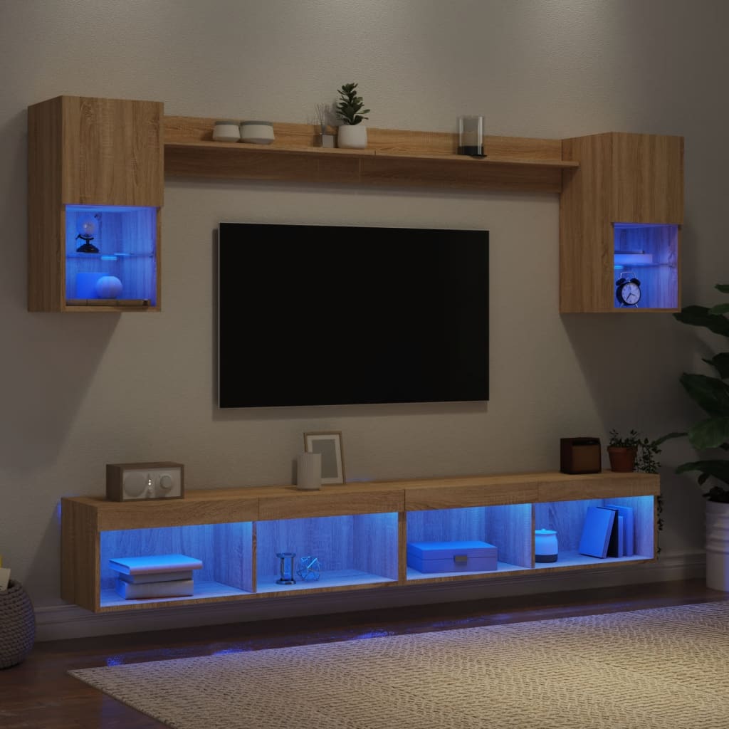 6 Piece TV Wall Units with LED Sonoma Oak Engineered Wood