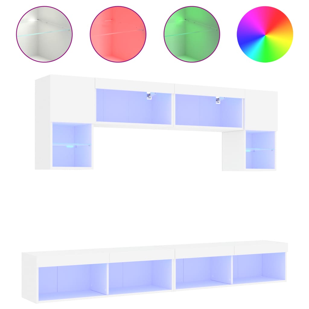 6 Piece TV Wall Units with LED White Engineered Wood