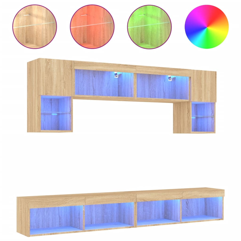6 Piece TV Wall Units with LED Sonoma Oak Engineered Wood
