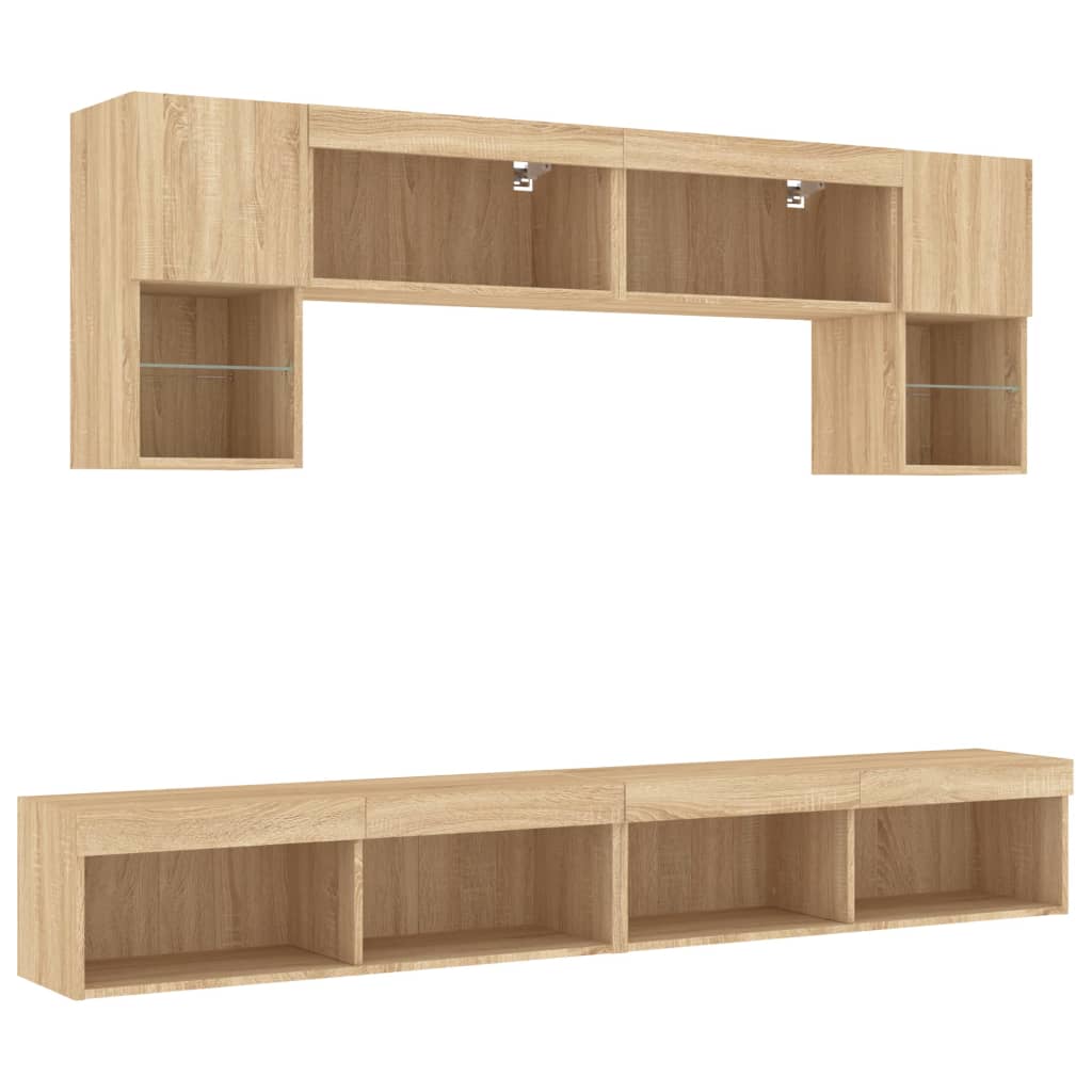 6 Piece TV Wall Units with LED Sonoma Oak Engineered Wood