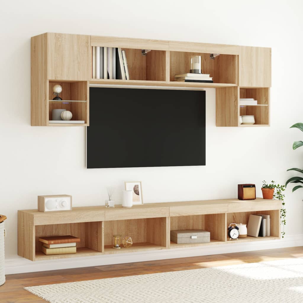 6 Piece TV Wall Units with LED Sonoma Oak Engineered Wood