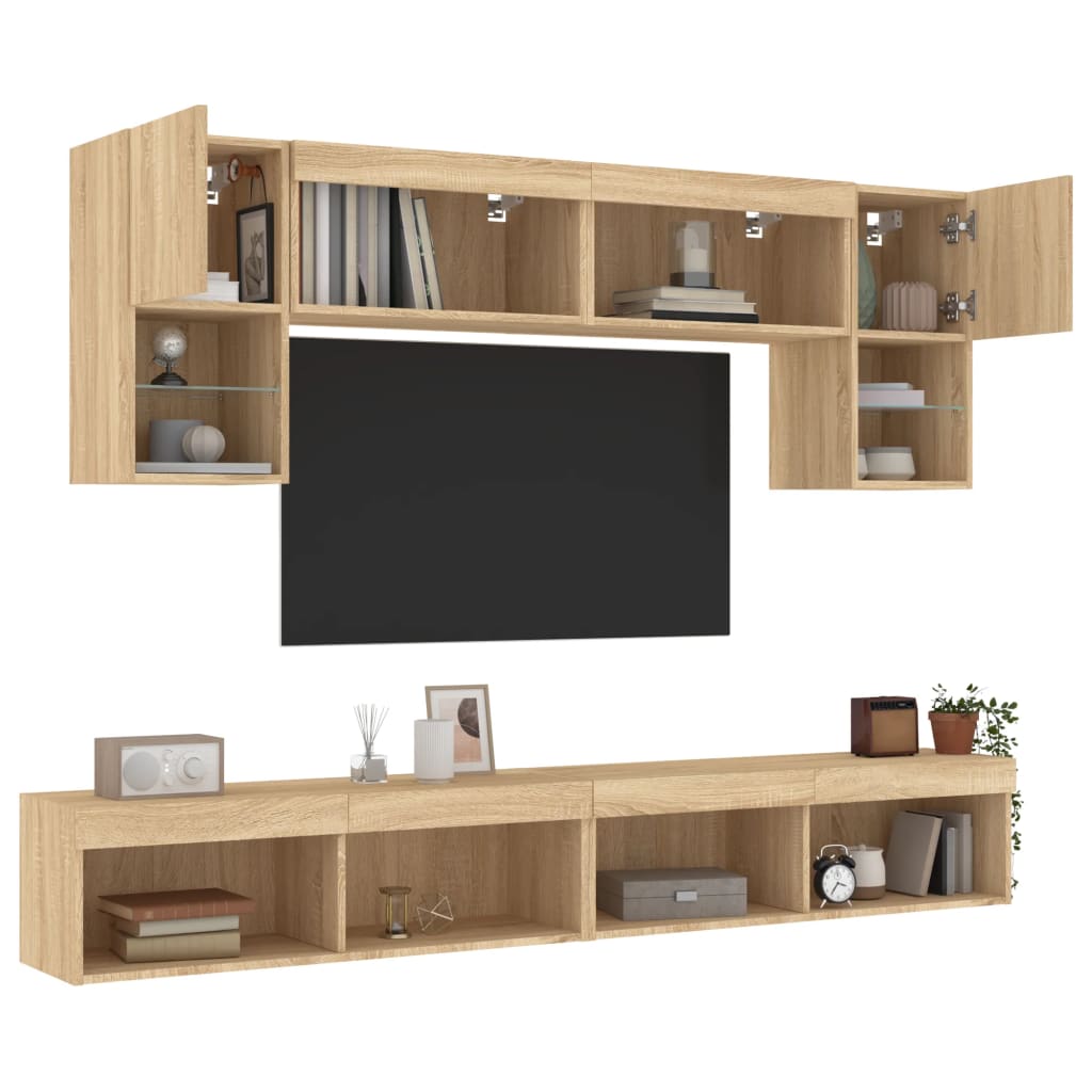 6 Piece TV Wall Units with LED Sonoma Oak Engineered Wood