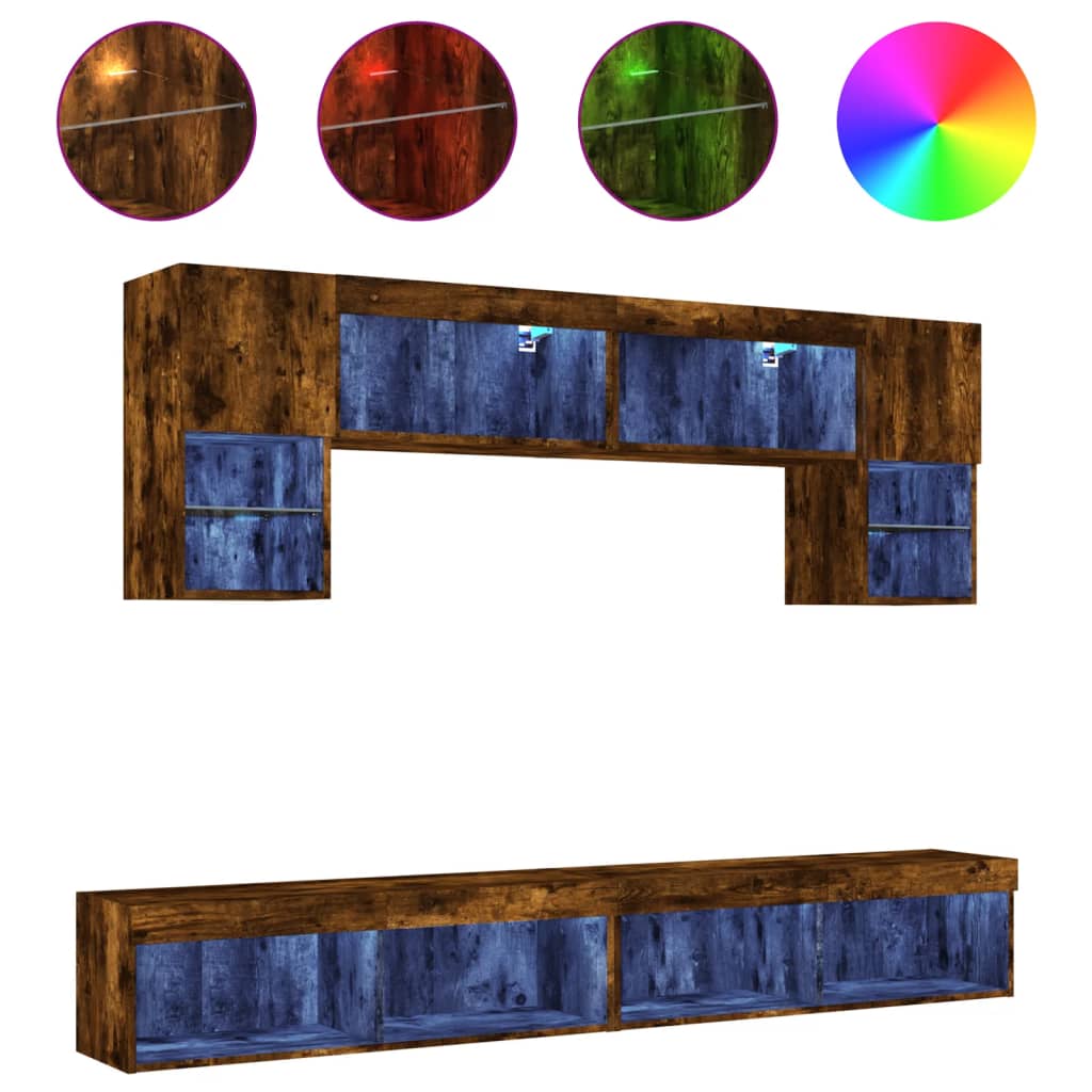 6 Piece TV Wall Units with LED Smoked Oak Engineered Wood