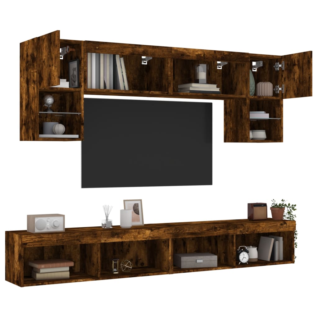 6 Piece TV Wall Units with LED Smoked Oak Engineered Wood