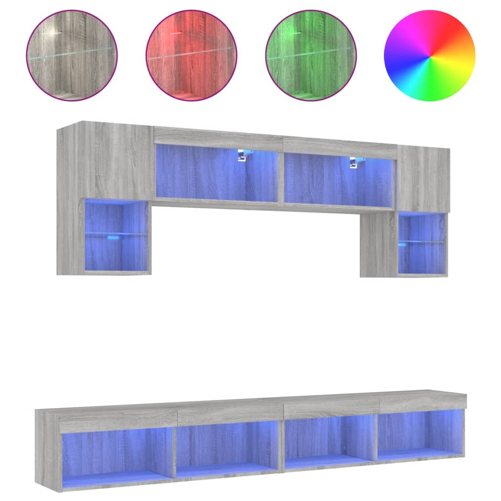 6 Piece TV Wall Units with LED Grey Sonoma Engineered Wood