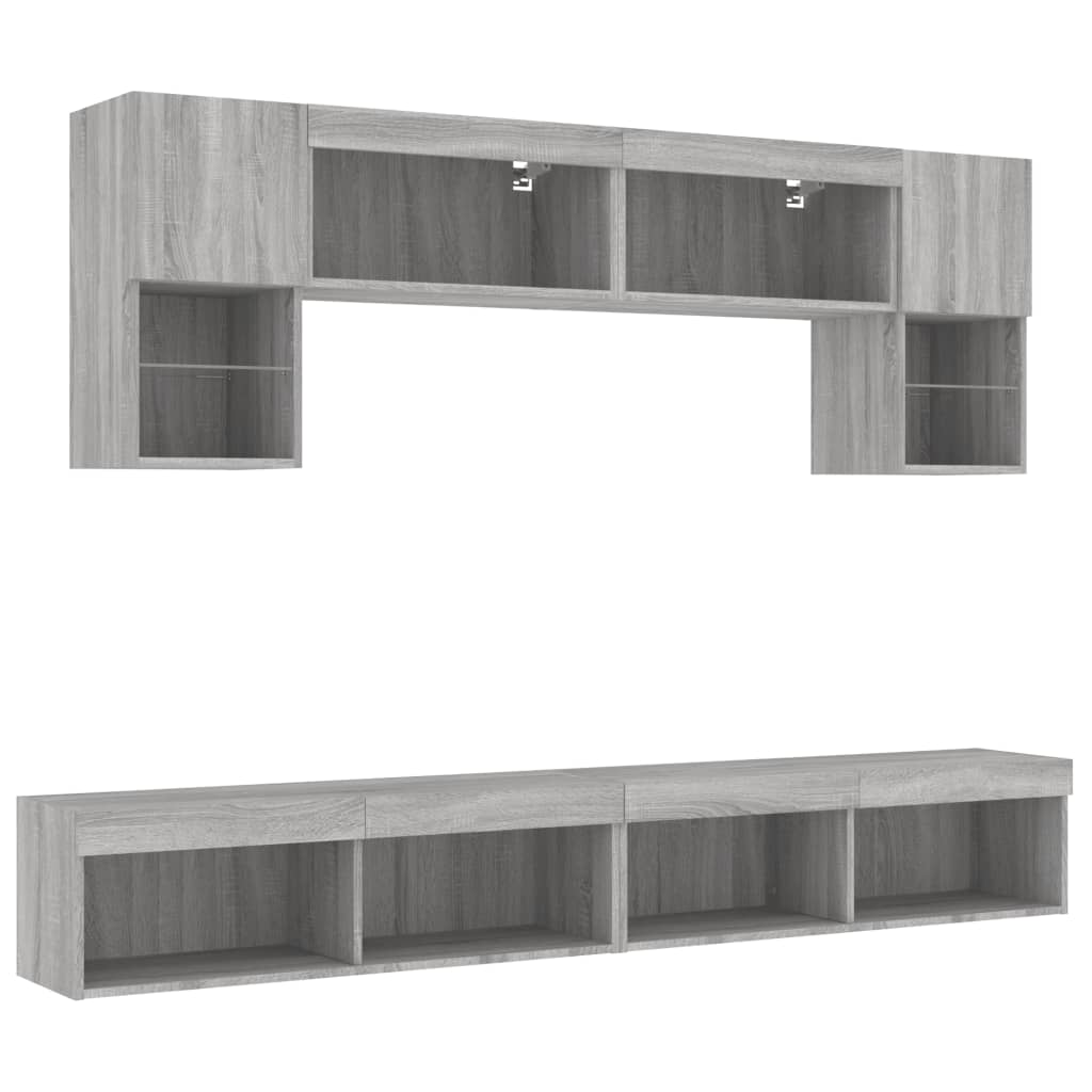 6 Piece TV Wall Units with LED Grey Sonoma Engineered Wood