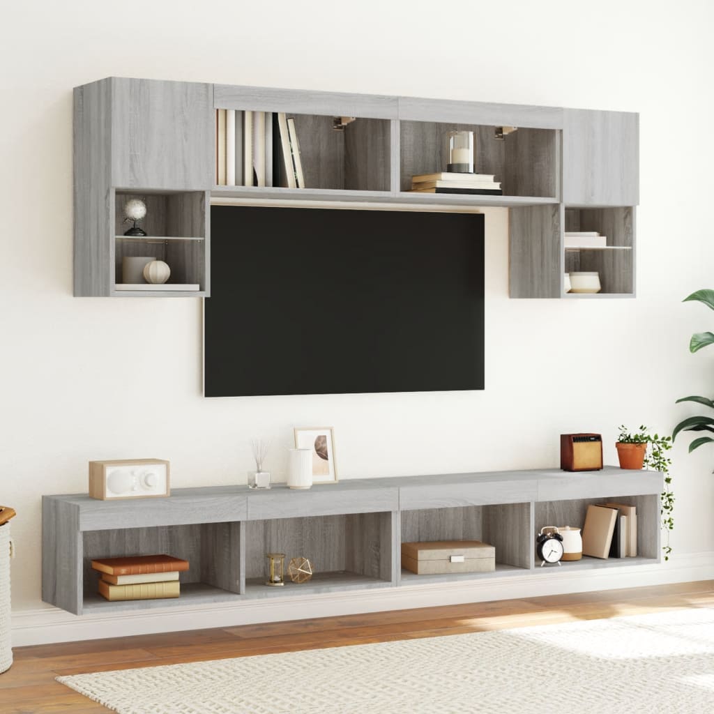 6 Piece TV Wall Units with LED Grey Sonoma Engineered Wood