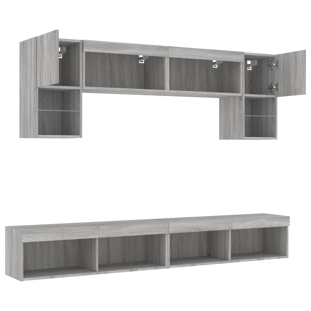 6 Piece TV Wall Units with LED Grey Sonoma Engineered Wood
