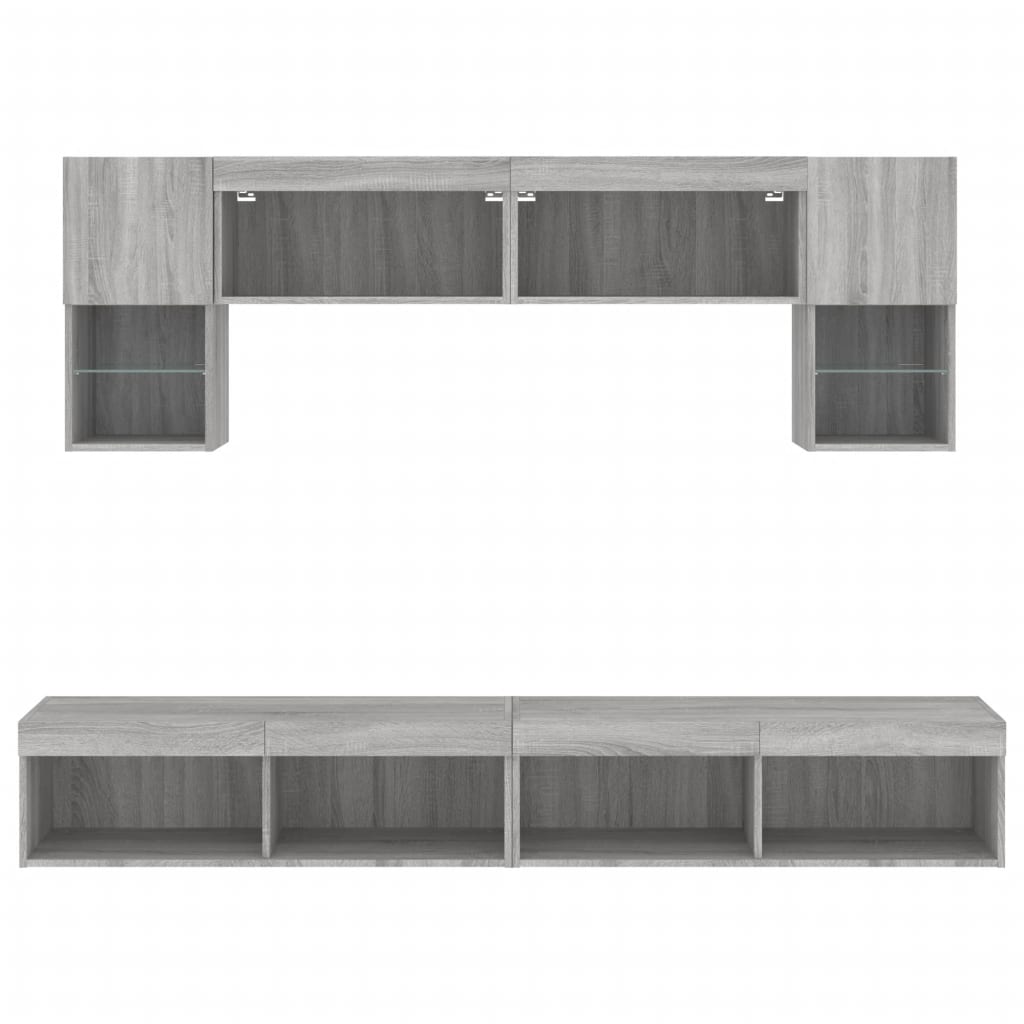 6 Piece TV Wall Units with LED Grey Sonoma Engineered Wood