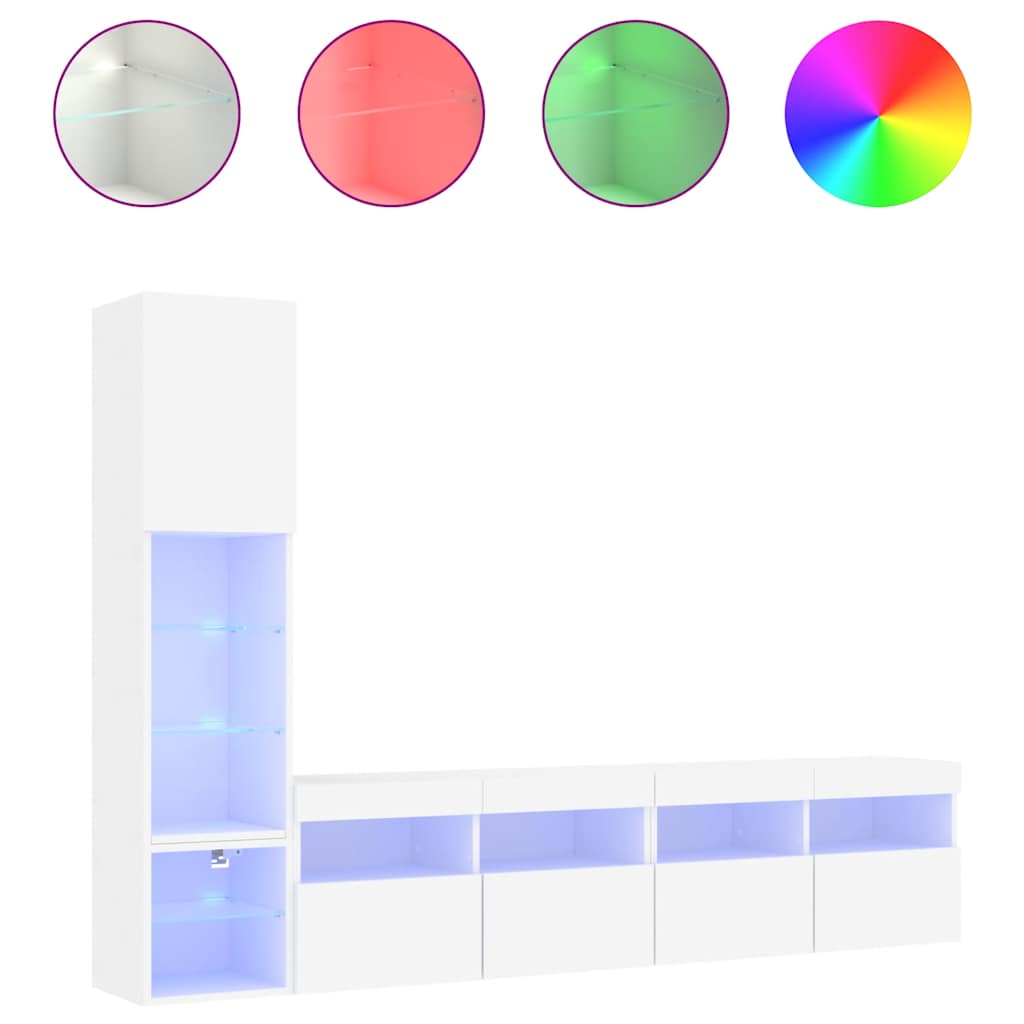 4 Piece TV Wall Units with LED White Engineered Wood